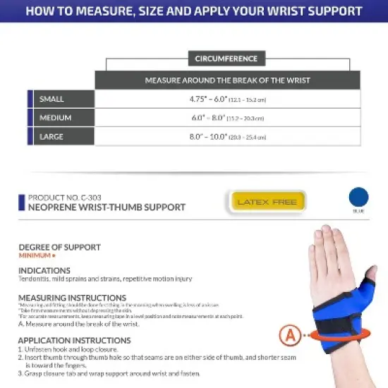 OTC Wrist-Thumb Splint, Wrap Style Support, Neoprene image {7}