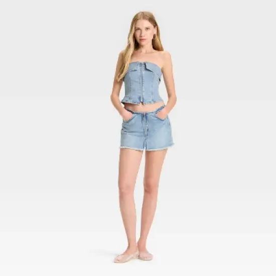 Women's Zip-Front Denim Tube Top - Wild Fable&trade; image {2}