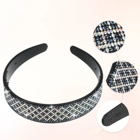 Unique Bargains Women's No Slip Rhinestone Wide-brimmed Headband 4.45"x0.98" Deep Blue 1 Pc image {3}