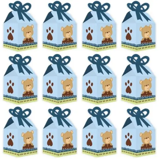 Big Dot of Happiness Baby Boy Teddy Bear - Square Favor Gift Boxes - Baby Shower Bow Boxes - Set of 12 image {3}
