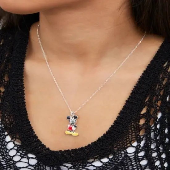 Disney Mickey Mouse Women Silver-Plated Enamel Classic Mickey Mouse Pose Pendant Necklace, 18'' image {1}