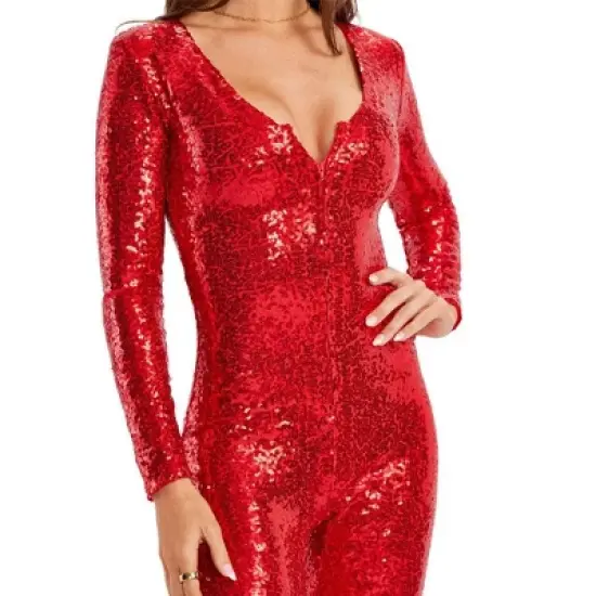 Tipsy Elves Classic Red Devil Halloween Costume for Women Long Sleeve Bodysuit with Devils Horns Headband image {4}