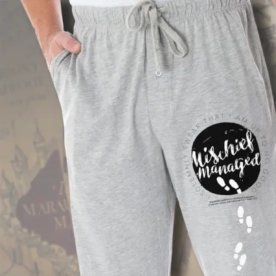 Harry Potter Pajama Pants Men's Mischief Managed Up To No Good Lounge Pants Heather Grey image {2}