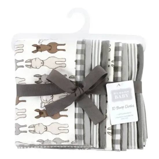Hudson Baby Cotton Flannel Burp Cloths, Farm Friends Cream 10-Pack, One Size image {1}