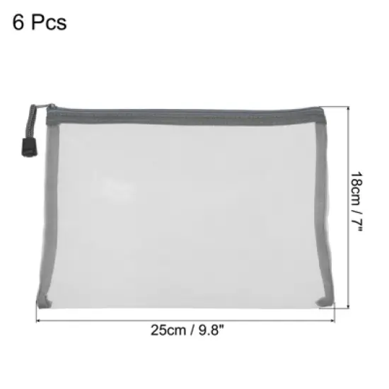 Unique Bargains Nylon Mesh Pencil File Makeup Storage Zipper Bags 6 Pcs image {1}
