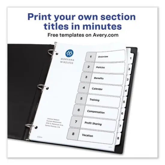 Avery Customizable TOC Ready Index Black and White Dividers, 8-Tab, 1 to 8, 11 x 8.5, 1 Set image {1}