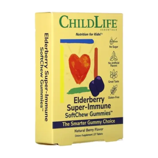 ChildLife Essentials Kids, Elderberry Super-Immune SoftChew Gummies, Natural Berry, 27 Tablets image {4}