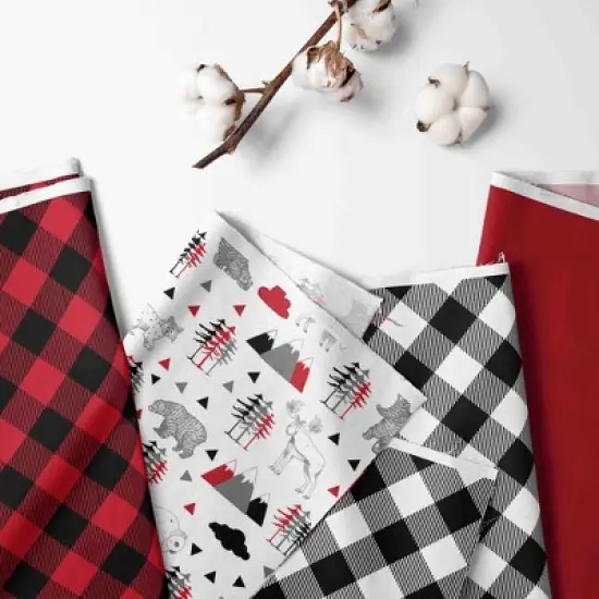 Bacati - Lumberjack Red Black Gray 4 pc Crib Bedding Set with Diaper Caddy image {1}