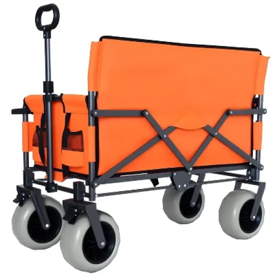 3-in-1 Folding Wagon with Bench Seat &uml;C 500lbs Capacity, 9"x4" Beach Tires for Camping & Beach, orange image {5}