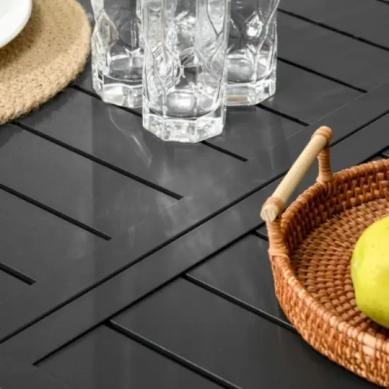 Outsunny 7 Piece Patio Dining Set for 6, Expandable Outdoor Table, Folding & Reclining Chairs, Aluminum Frames, Mesh Fabric Seats, Black image {4}