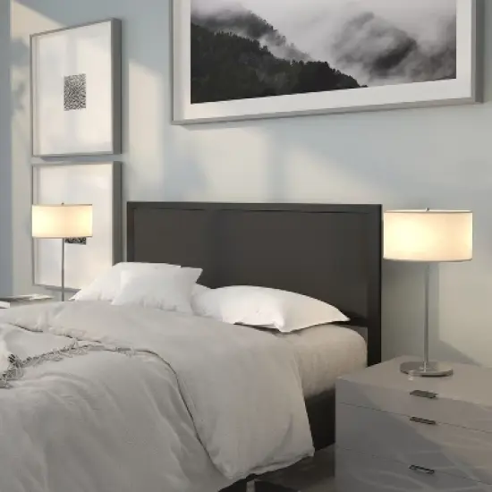 Emma and Oliver Queen Size Metal Headboard - Black Fabric Upholstery Fits Standard Bed Frames image {1}