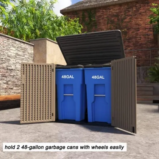 Syemin Outdoor Storage Shed, Vertical Tall Tool Shed with Five Shelves, Lockable Door for Patio, Backyard and Lawn, Brown, 53.1"*33.1"*46.9" image {2}