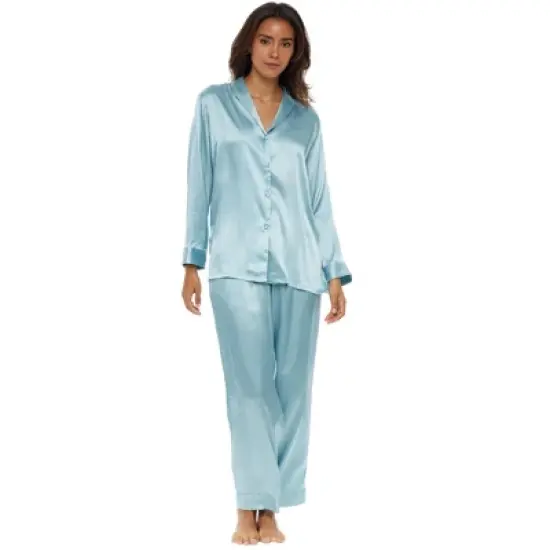 Womens Satin Pajamas Lounge Set, Silk like Long Sleeve Top and Pants with Pockets image {3}