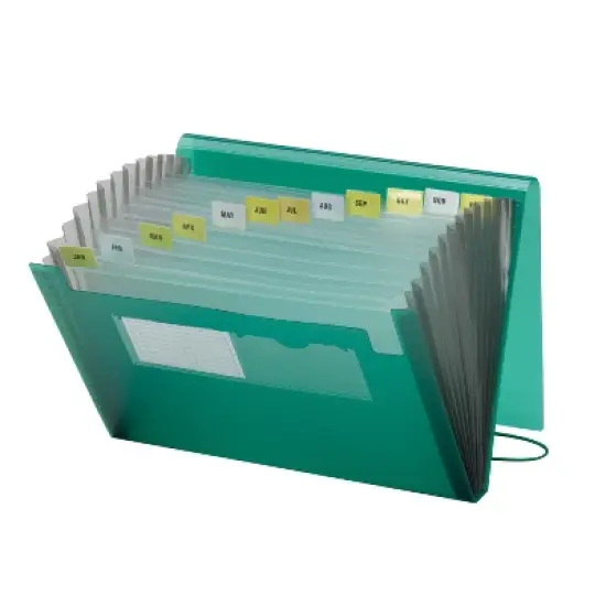 Smead Poly Expanding File, 12 Pockets, Flap and Cord Closure, Letter Size, Green (70878) image {2}