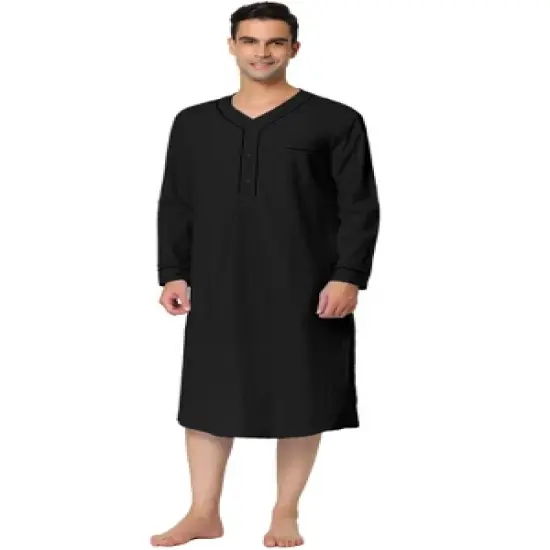 Lars Amadeus Men's Nightshirt Cotton Sleep Shirt Long Sleeves Henley Nightgown Sleepwear image {9}
