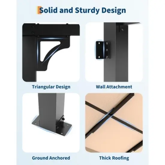 12' x 16' Lean to Hardtop Gazebo, Wall-Mounted Pergola with Polycarbonate Roof, Heavy Duty Aluminum Awnings for Patio, Deck, Porch, Backyard, Garden image {1}