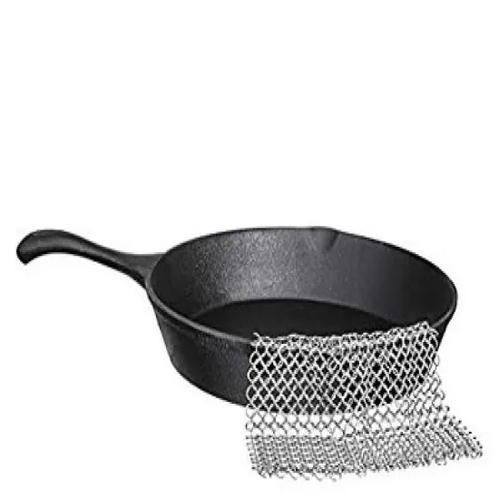 Bruntmor 18/10, 8" x 8" 304 Stainless Steel Chainmail Scrubber, for Cast Iron Pans and Pots and More Cookware image {1}