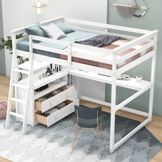 Full Size Loft Bed with Desk, Shelf and Two Built-in Drawers - ModernLuxe image {10}