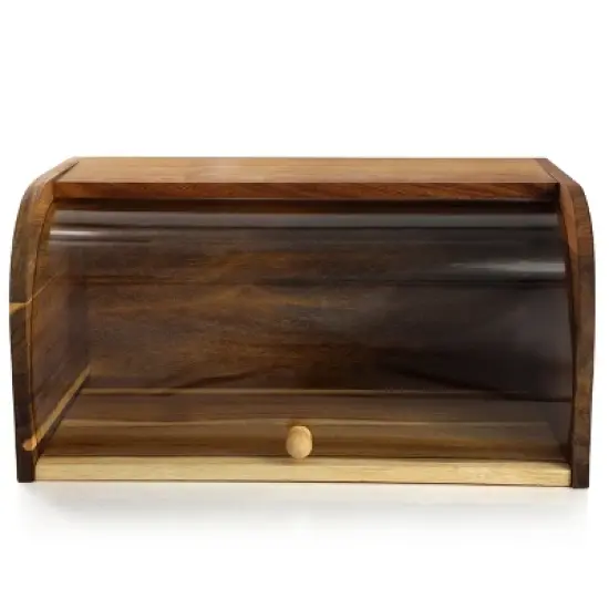 MegaChef Acacia Wood Bread Box with Sliding Plastic Lid image {2}