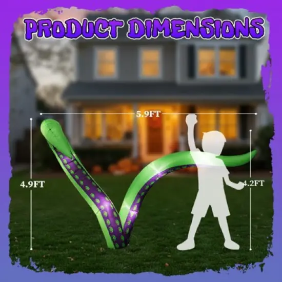 Angel Sar Halloween Inflatable Octopus Tentacles, 2 Pack 6.9FT Hanging Decor with LED Lights, for Window Yard Garden Outdoor Party Decoration image {8}