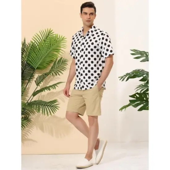 Lars Amadeus Men's Summer Polka Dots Button Down Short Sleeves Hawaiian Shirts image {3}