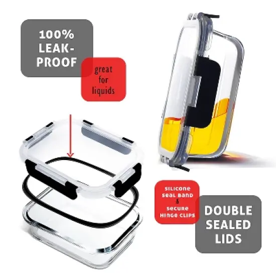 JoyTable Glass Food Storage Containers with Lids, Airtight Glass Meal Prep Containers, Reusable Glass Containers with Leakproof Snap Lock Lids image {5}