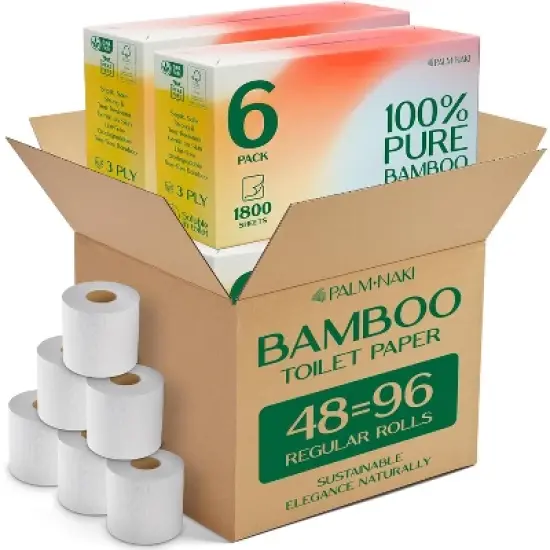 Palm Naki Bamboo Toilet Paper 3-Ply, 300 Sheets/Roll, Strong & Gentle, Tree-Free Septic-Safe image {8}