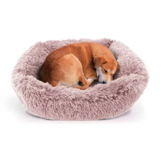 Precious Tails Super Lux Shaggy Fur Bolster Cat and Dog Bed - S - Pink image {2}
