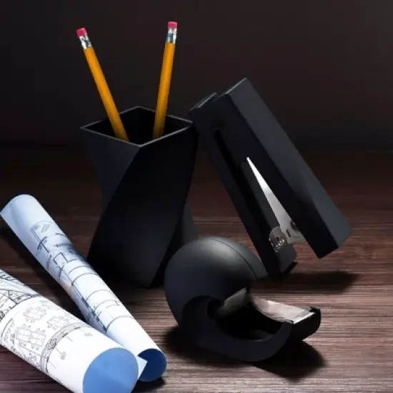 Zodaca Black Wave Pen Pencil Ruler Holder Cup Stationery Desktop Organizer Soft Touch image {2}