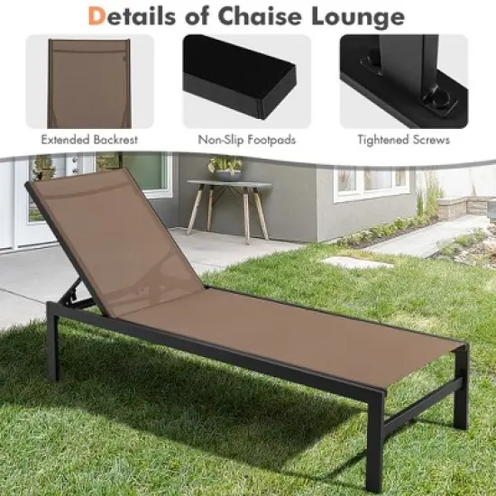 Tangkula Aluminum Patio Chaise Lounge Outdoor Adjustable Lounge Chair W/ 6-Position Backrest image {6}