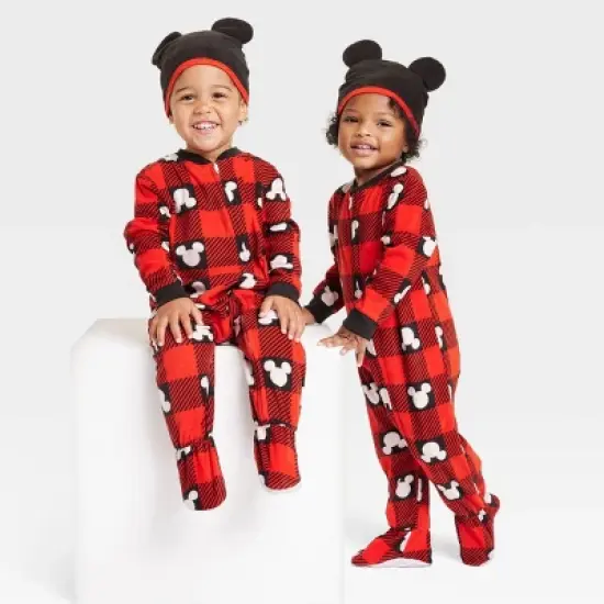 Toddler Disney 100 Mickey Mouse Buffalo Plaid Union Suit - Red image {5}