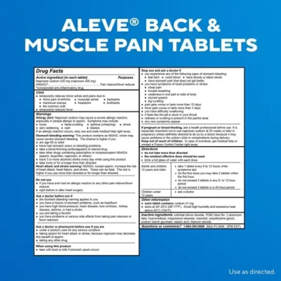 Aleve NSAID Back & Muscle Pain Reliever & Fever Reducer Tablets - Naproxen Sodium - 50ct image {7}