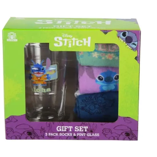 Disney Lilo and Stitch 3 Pairs of Socks And Pint Glass Gift Set Bundle Multicoloured image {5}