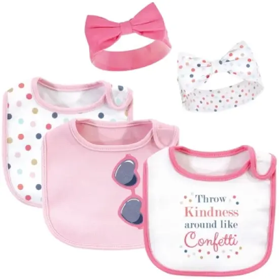 Little Treasure Baby Girl Cotton Bib and Headband Set 5pk, Confetti, One Size image {1}