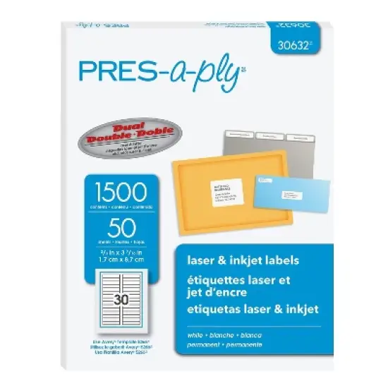 Pres-A-Ply Laser File Folder Labels 2/3 x 3 7/16 White 1500/Box 30632 image {5}