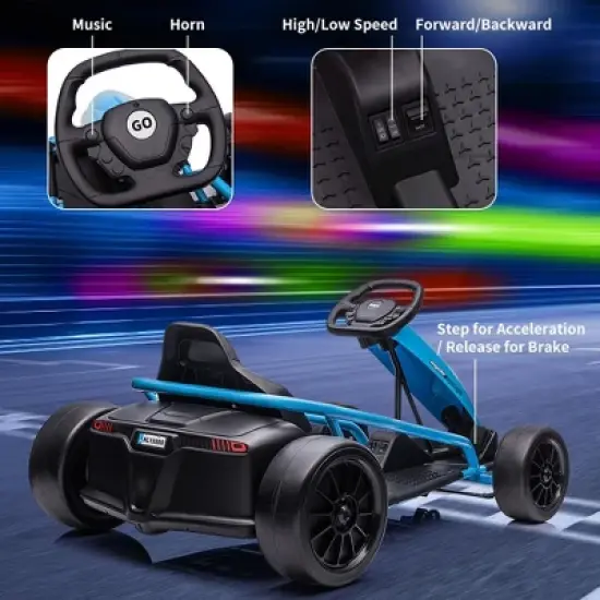Kids Ride On Go Kart, 24V 300W*2 Motors, 9Ah Battery, Electric Vehicle Car Drifting with Music, Horn, Outdoor Ride On Toy for Teens image {1}