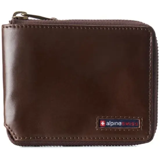 Alpine Swiss Logan Mens RFID Safe Zip Around Wallet Cowhide Leather Zipper Bifold with Gift Box image {8}