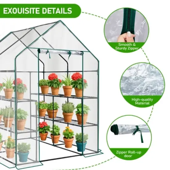 SEVOBAL Greenhouse Outdoor Durable PE Plant Green House for Frost Protection Shelf Clips Roll-up Zipper Door Walk-in for Planter, Clear, 99"*37"*13" image {3}