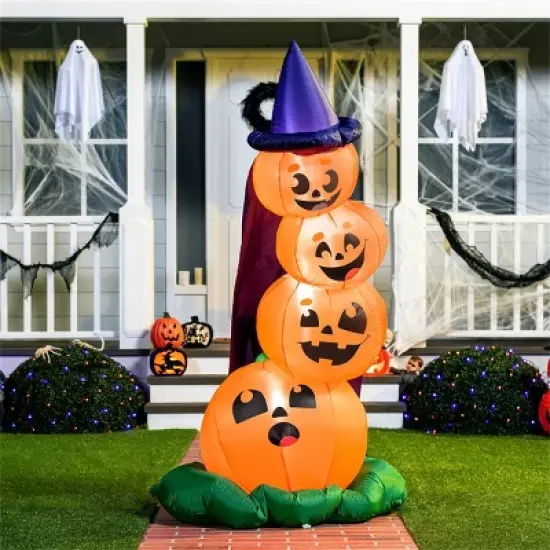 Joyfy 6 FT Halloween Inflatables Outdoor Decorations, Stacked Pumpkins with Witch Hat Inflatable with LEDs for Halloween Party Yard Garden Lawn Decor image {3}