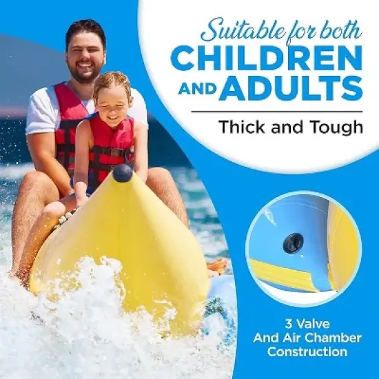SereneLife Person Inflatable Banana Boat, Includes Storage Bag, Foot Pump, and Repair Kit, Tough and Thick, Reinforced Seats and Foot Areas image {3}