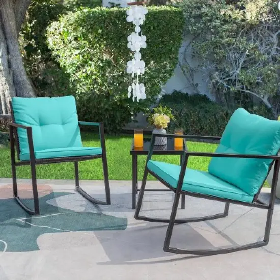3pc Outdoor Wicker Set with Rocking Chairs & Glass Coffee Table - Devoko
 image {1}
