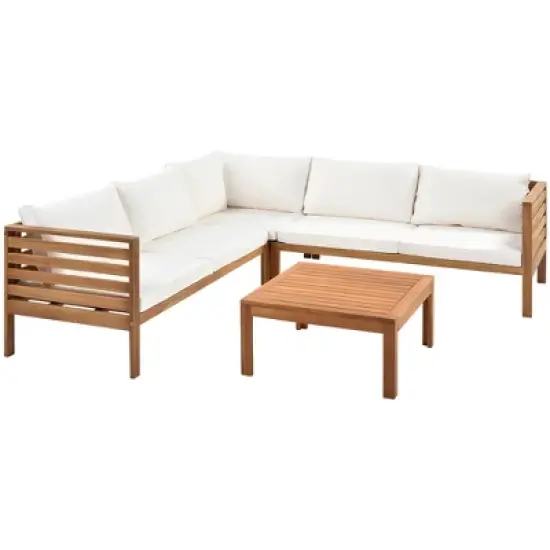 Wooden Outdoor Sofa With Coffee Table And Cushions - ModernLuxe image {3}