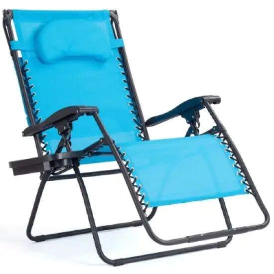 Tangkula Recling Zero Gravity Chair with Drink Tray & Sunshade, Blue image {5}