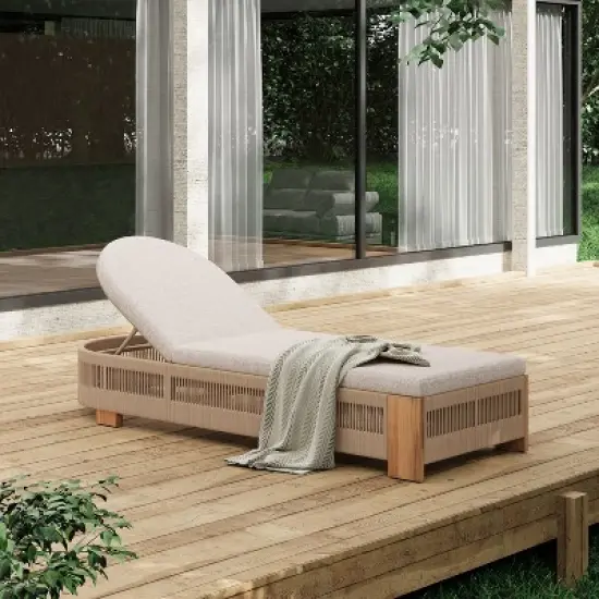 Christopher Knight Home Lariya Outdoor Adjustable Acacia Wood and Rope Chaise Lounge with Water-Resistant Cushion image {9}