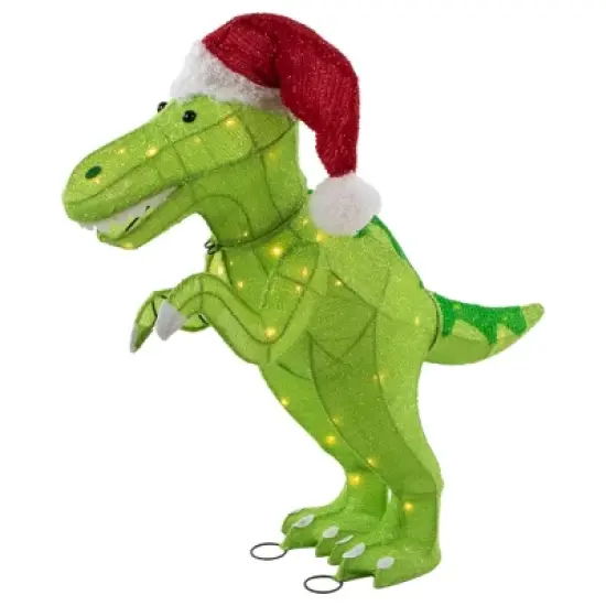 Northlight LED Lighted Tinsel Santa T-Rex Dinosaur Outdoor Christmas Decoration - 30" - Warm White image {2}