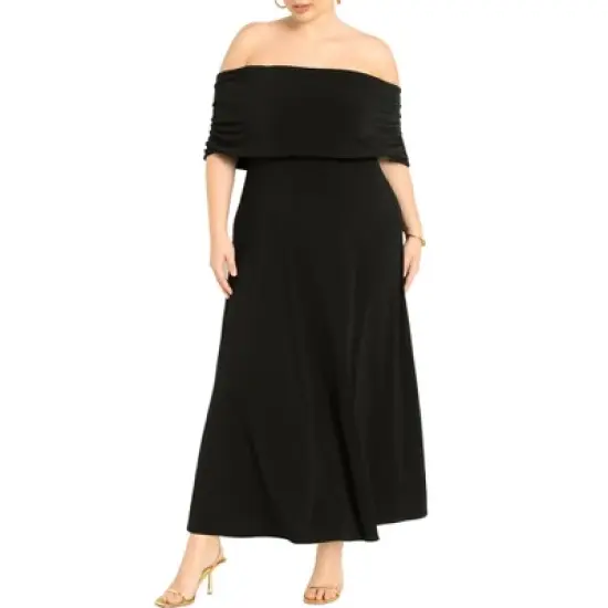 ELOQUII Women&rsquo;s Plus Size Off The Shoulder Knit Maxi Dress image {1}