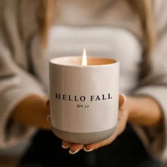 Sweet Water Decor Hello Fall 12oz Cream Stoneware Jar Candle image {2}
