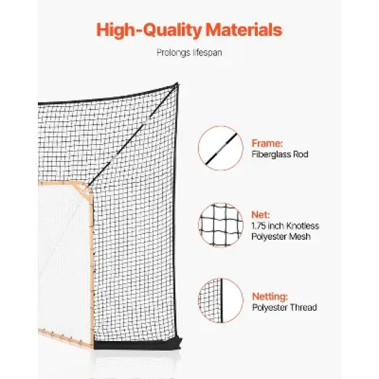 VEVOR Hockey and Lacrosse Goal Backstop, 12x9 ft Lacrosse Net with Extended Coverage, Backyard Lacrosse Equipment, for Youth Adult (NET ONLY), Black image {4}