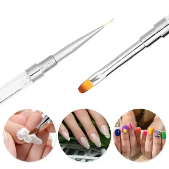 Unique Bargains Aluminum Nylon UV-Gel Double-Ended Nail Art Brushes Silver Tone White 3 Pcs image {1}