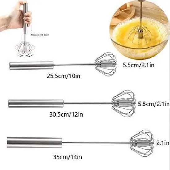 Smart Tech Stainless Steel Semi-automatic Egg Whisk - 3PCS Hand Push Rotary Whisk Blender image {1}